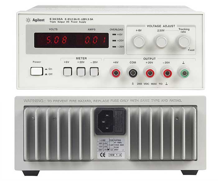 Alimentation num�rique triple 230VAC 6V/2,5A et +/-20V/5A : E3630A