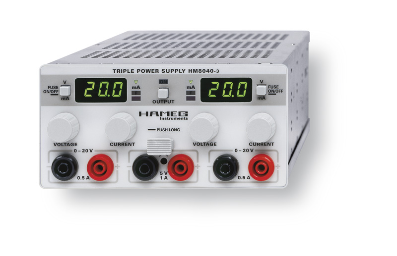 Alimentation triple 2x 0�20 V / 0,5 A, 5 V / 1 A : HM8040-3