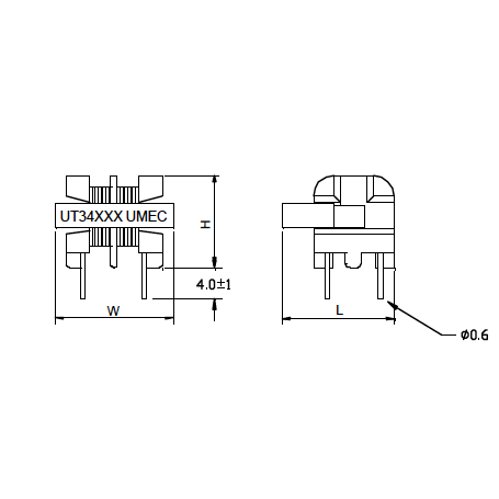 Inductance de mode commun (Noyau U) : Série UT349