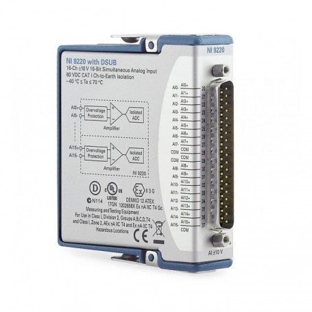 782615-01 : NI 9220 Module d'entrée analogique SSH 16 voies, 16 bits, 100 kéch./s, ±10V, Sub-D