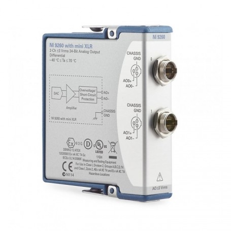 783467-01 : NI 9260 Module sortie analogique Mini XLR, +/- 4,24 V, 24 bits, 51,2 kéch./s/voie, 2 voies