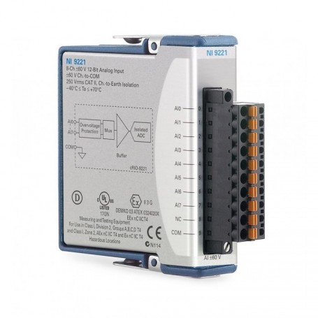 783732-01 : NI 9221 Module d'entrée analogique 8 voies, 12 bits, 800 kéch./s, ±60V, terminaison par bornier à ressort