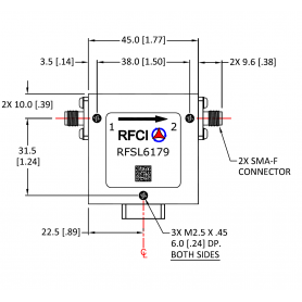 Isolateur coaxial type SMA bande étroite (0,2-20 GHz) : Serie RFCR