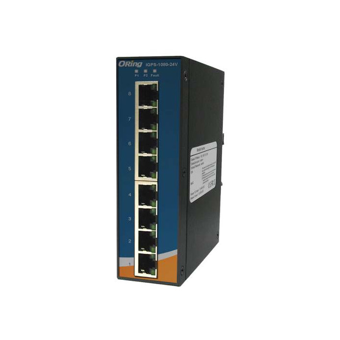 Switch Ethernet Gigabit PoE industriel 8 ports non-manageables avec 8 x 10  / 100 / 1000 Base-T(X) : IGPS-1080-24V-I
