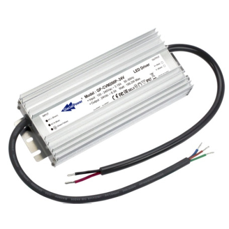 Driver de LED, boîtier métallique (PFC, IP67), 200W, 12-48 V : Série GP-CVM200P