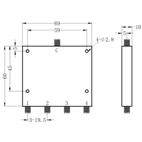 Diviseur de puissance 4 voies 2 à 18 GHz : ZPD2-4M2-18G-2485