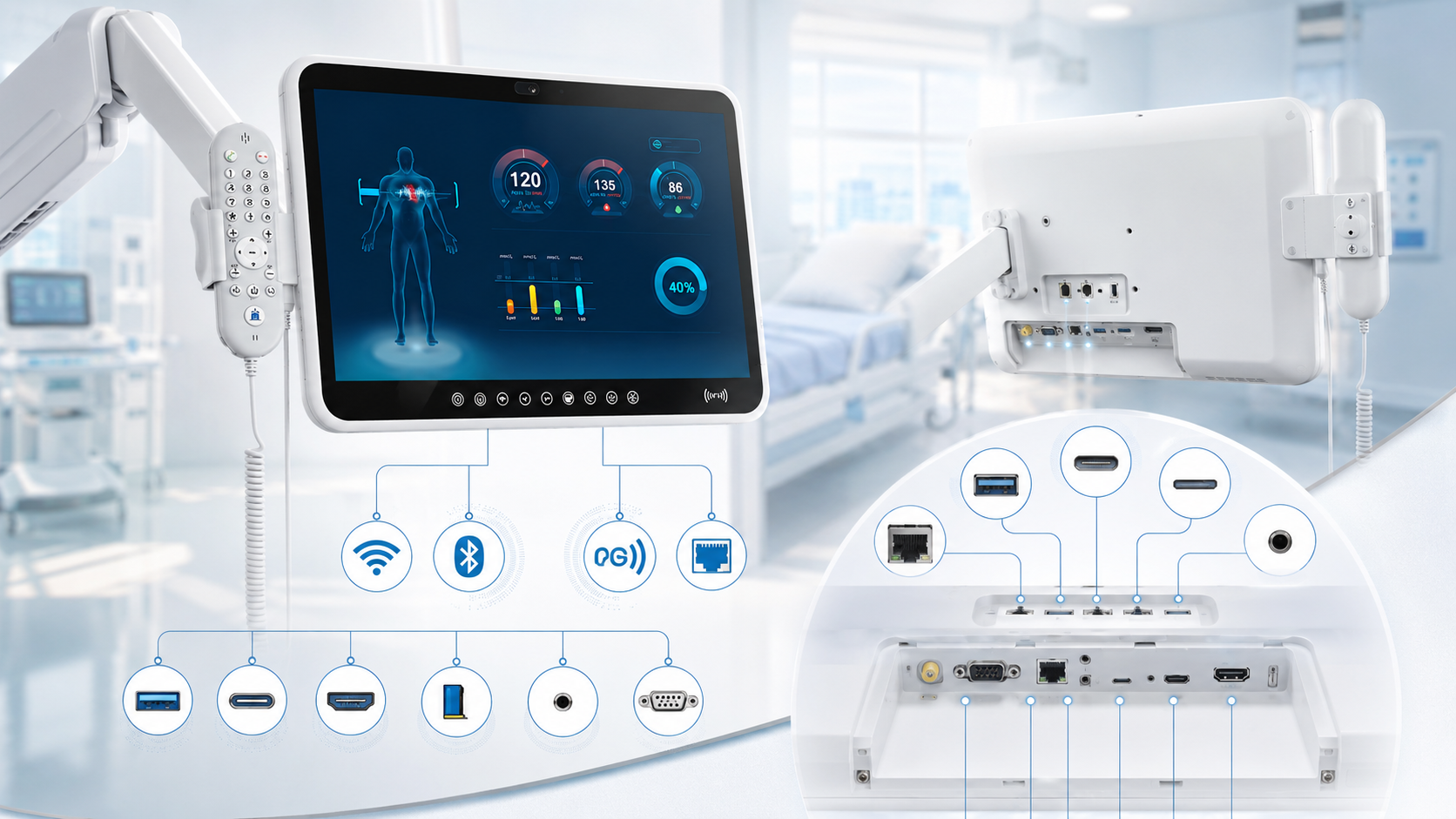 Connectivité et interfaces disponibles sur terminal multimédia médical MT21