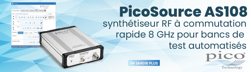 PicoSource AS108 : synth&eacute;tiseur RF &agrave; commutation rapide 8 GHz pour essais et bancs automatis&eacute;s